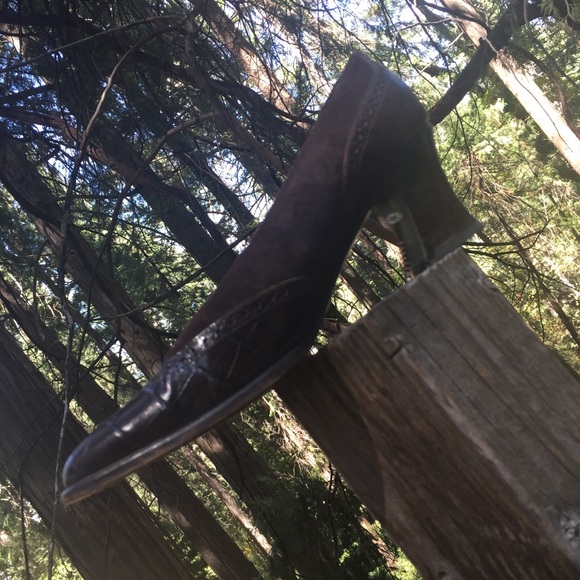 Paloma made in Italy brown leather and Swede pumps,HP 24 - Picture 8 of 9